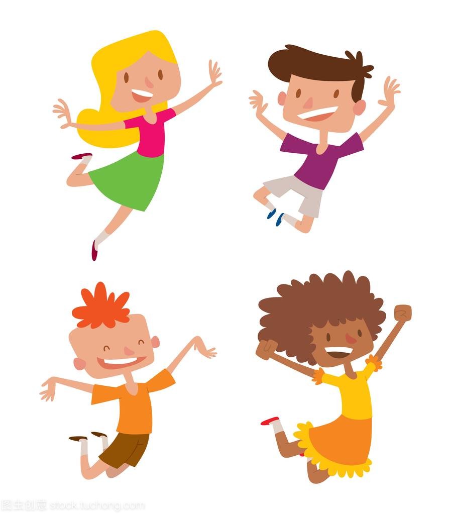 快乐的孩子在不同的位置矢量集